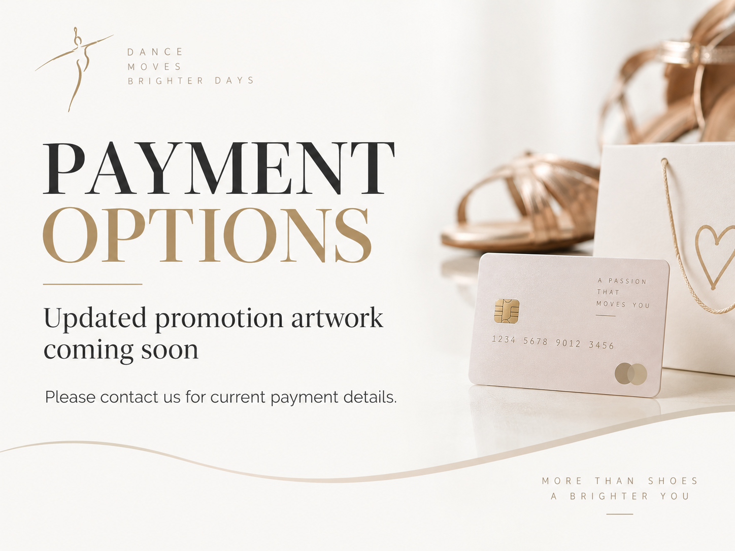 Payment options - updated promotion artwork coming soon